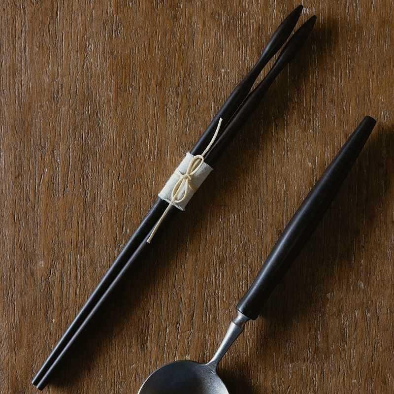 纯手工实木筷子无漆无蜡黑檀木筷子汤勺日式创意小众送礼