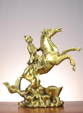 黄铜马上封侯摆件马上猴拿印拿令旗生肖猴 马上封侯