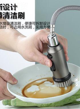 枪灰QAW色厨房抽水拉龙头冷热菜盆水龙头轻奢大水混360可旋转水槽