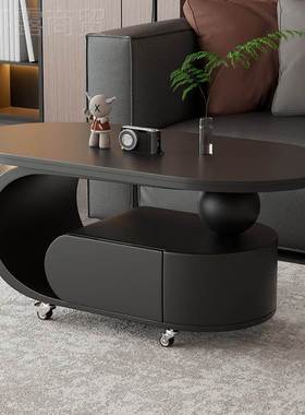 现代简约奢岩板茶几家客厅小型52777高级感储用物茶几户可移动推