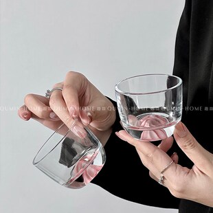 趣皿创意中式观山杯少女粉玻璃杯冷萃咖啡杯小众设计简约茶杯圆形