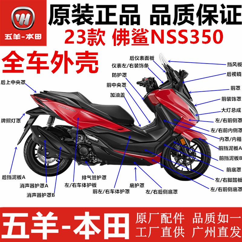 五羊本田23款佛鲨NSS350全车外壳SDH350前挡泥板大灯护板侧板侧罩