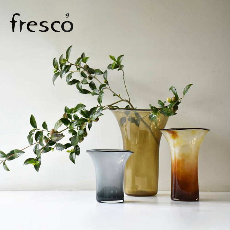日本Fresco 彩色敞口玻璃花瓶客厅桌面摆件 日式插花器水养富贵竹,电动车/配件/交通工具,电动车锁,淘宝优惠券,粉丝福利购,淘宝优惠卷
