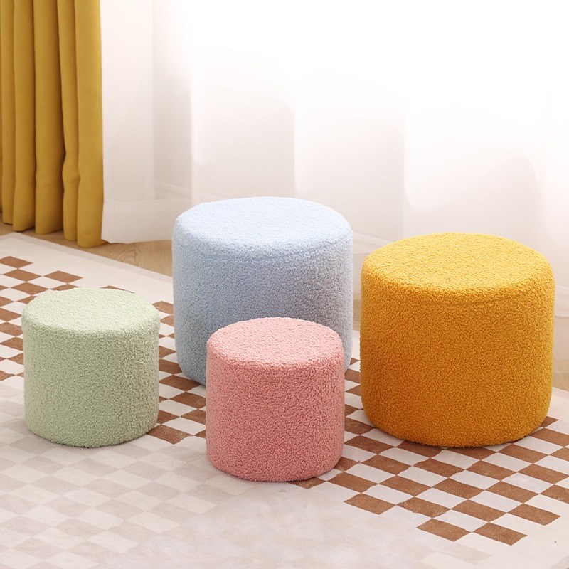 圆凳小凳子家用客厅茶几简约网红矮凳布艺泰迪绒坐凳沙发凳换鞋凳