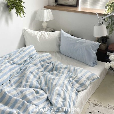 白昼归航北欧简约条纹纯棉床上四件套全棉床单被套床笠床品三件套