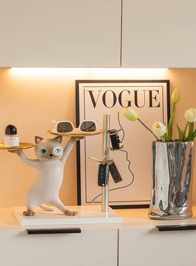 卡通创意可爱托举妖娆猫摆件装饰品玄关钥匙收纳托盘桌面新居礼品