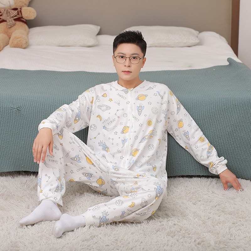 1004双层加厚成人连体睡衣男 春秋纯棉男士大人 男款秋全棉长袖