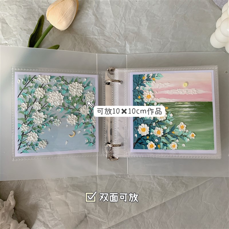 晃晃的手绘6*6cm方形迷你收纳册10cm油画棒透明小画册网红画册