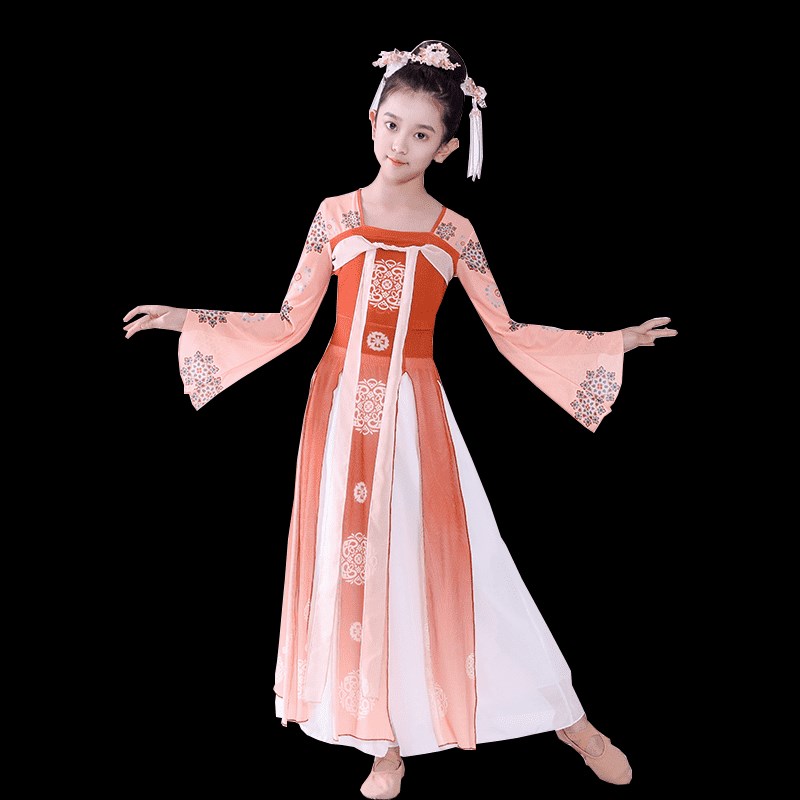 儿童古典舞纱衣女童舞蹈敦煌服扇子舞中国舞汉服表演服飘逸演出服
