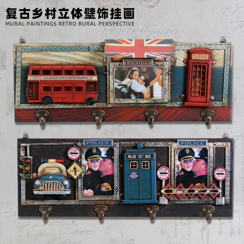 复古壁饰美式立体挂画挂画带挂钩酒吧咖啡厅店铺面软装网咖装饰画图片