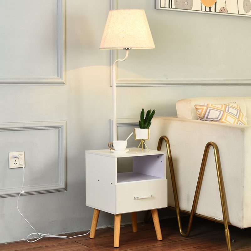 欧式奶油风床头柜落地灯一体茶几卧室客厅沙发旁白色台灯调光温馨,家装灯饰光源,装饰落地灯,淘宝优惠券,粉丝福利购,淘宝优惠卷
