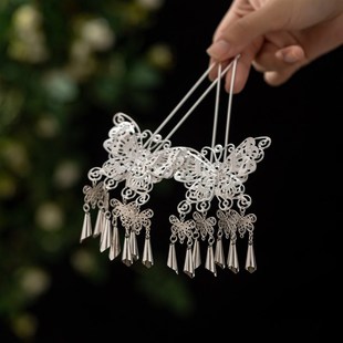 少数民族苗族头饰苗银发簪短流苏发梳 汉服配饰 舞台演出配饰