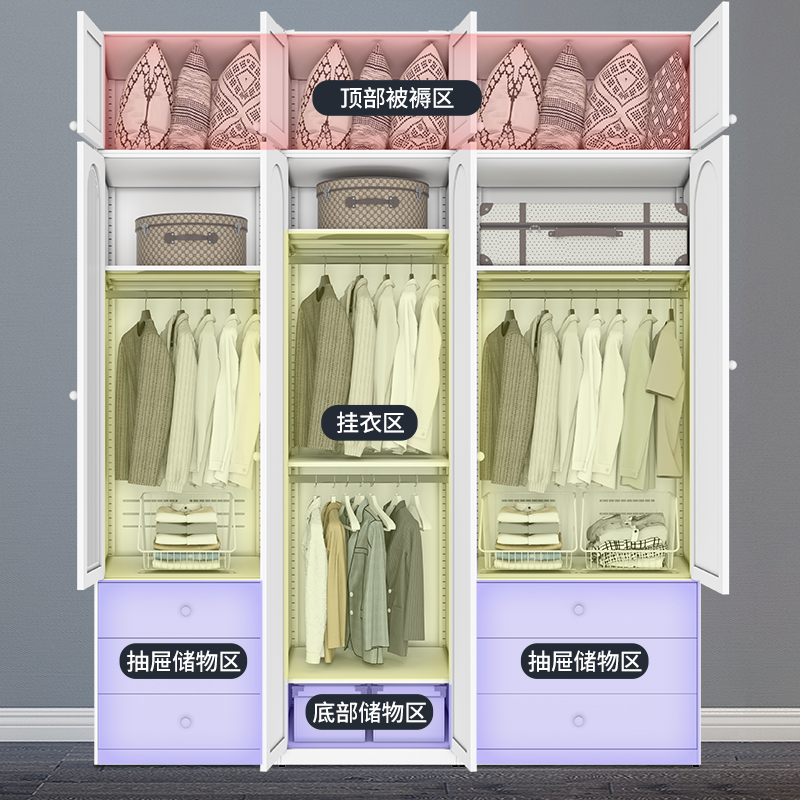 600深钢制衣柜家用卧室组合衣橱收纳柜小户型阳台客厅多层储物柜