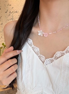 【蜜桃茶】春花烂漫 夏天花朵水晶串珠项链多巴胺甜美颈链配饰女