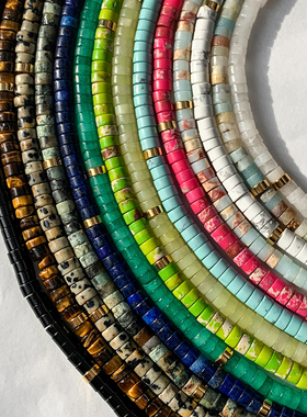 欧美天然绿松石彩色琉璃串珠项链女2023年新款轻奢小众叠带锁骨链