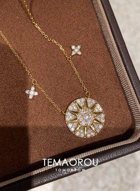 两件套!爆闪满钻八芒星锁骨链女轻奢精致十字架流苏吊坠项链配饰