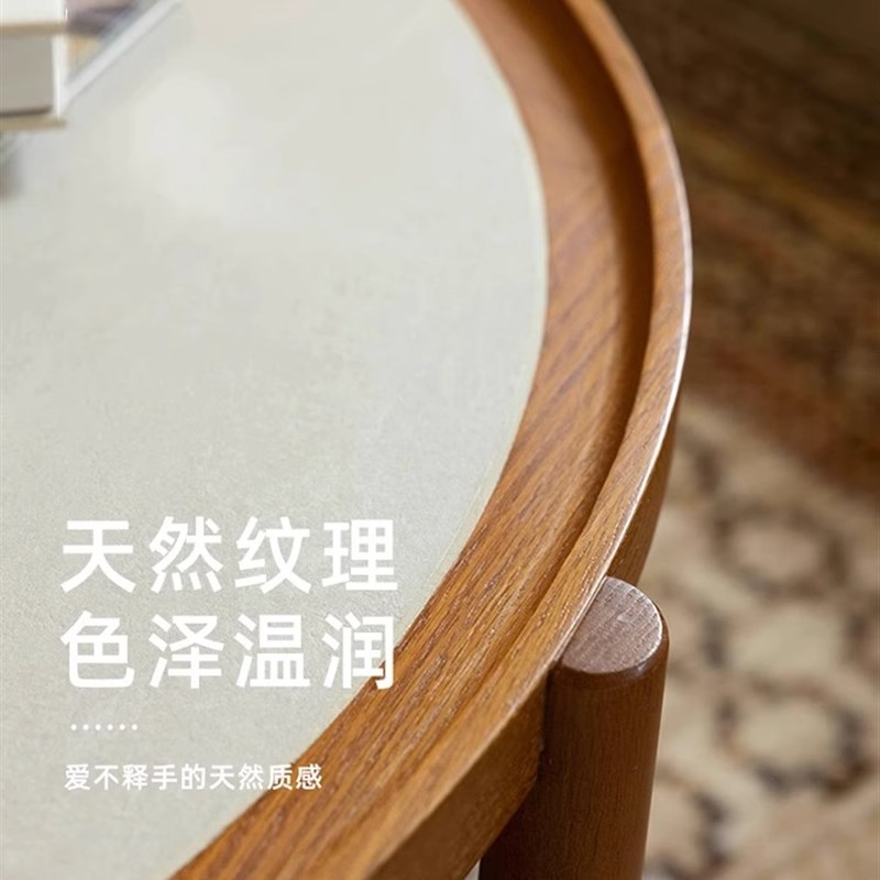 圆点咖啡桌/古董风格实木圆形咖啡桌石板小公寓新家客厅樱桃色圆