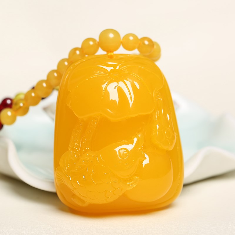 鸡油黄老蜜蜡吊坠玫瑰花长款毛衣链男女款二代蜜蜡水滴民族风挂坠