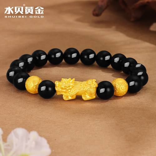 水贝黄金貔貅转运珠黑玛瑙手串男
