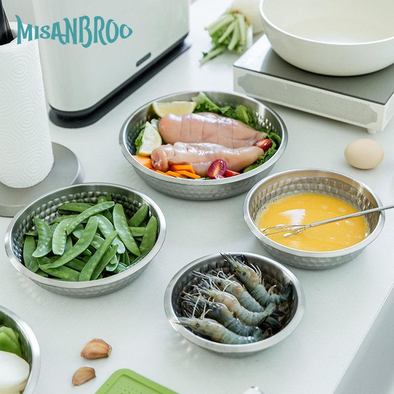芬兰misanbroo304备菜盘不锈钢圆形托盘子鱼菜碟牛排餐火锅配菜盘