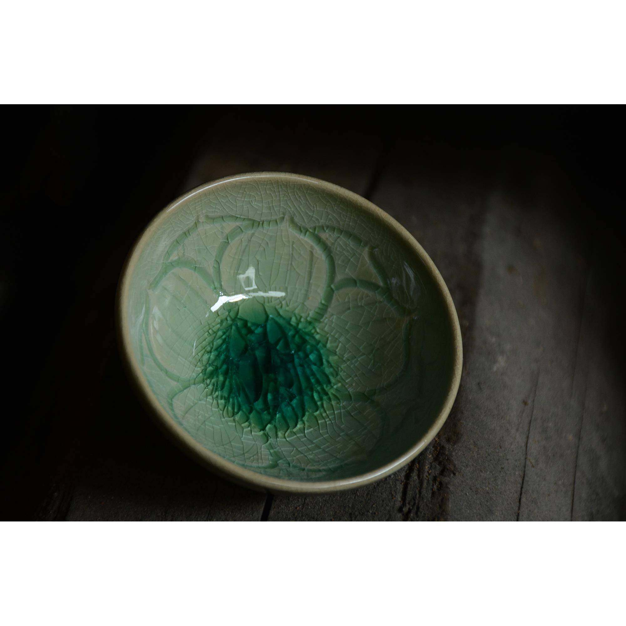 贵州牙舟陶张之陶柴窑青釉莲花茶盏手工主人杯茶碗柴烧主人品茗杯
