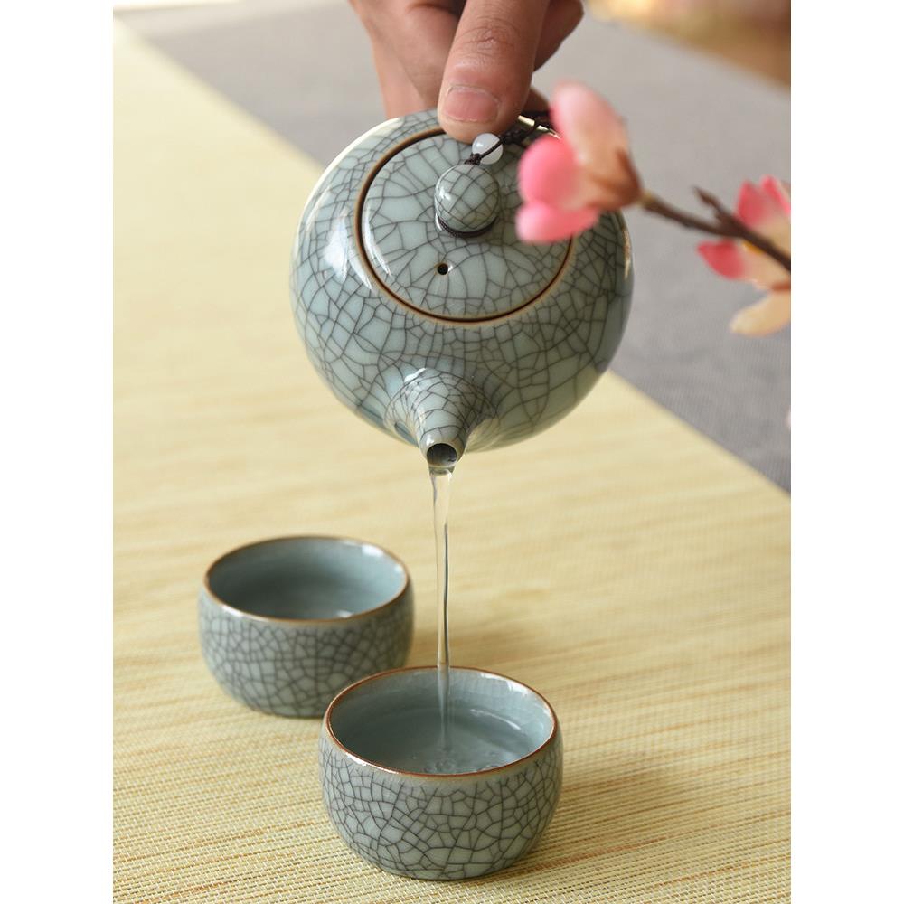 龙泉青瓷陶瓷紫砂哥窑茶壶功夫茶具大号茶壶单壶过滤泡280ml冰裂