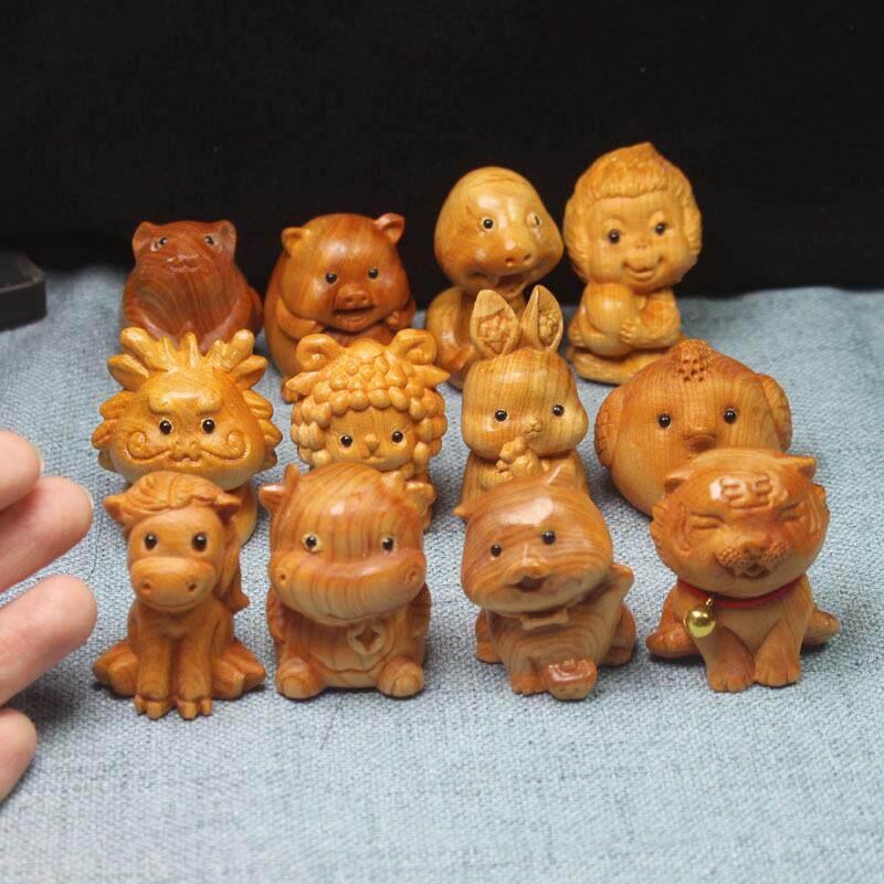 崖柏木雕十二生肖摆件手把件全套虎牛鼠兔龙蛇马羊猴鸡狗猪工艺品