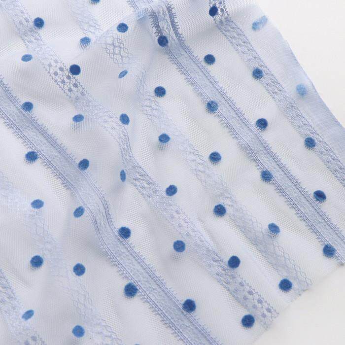 ins蓝色立体条纹植绒波点蕾丝布料连衣裙婚纱礼服儿童服饰面料