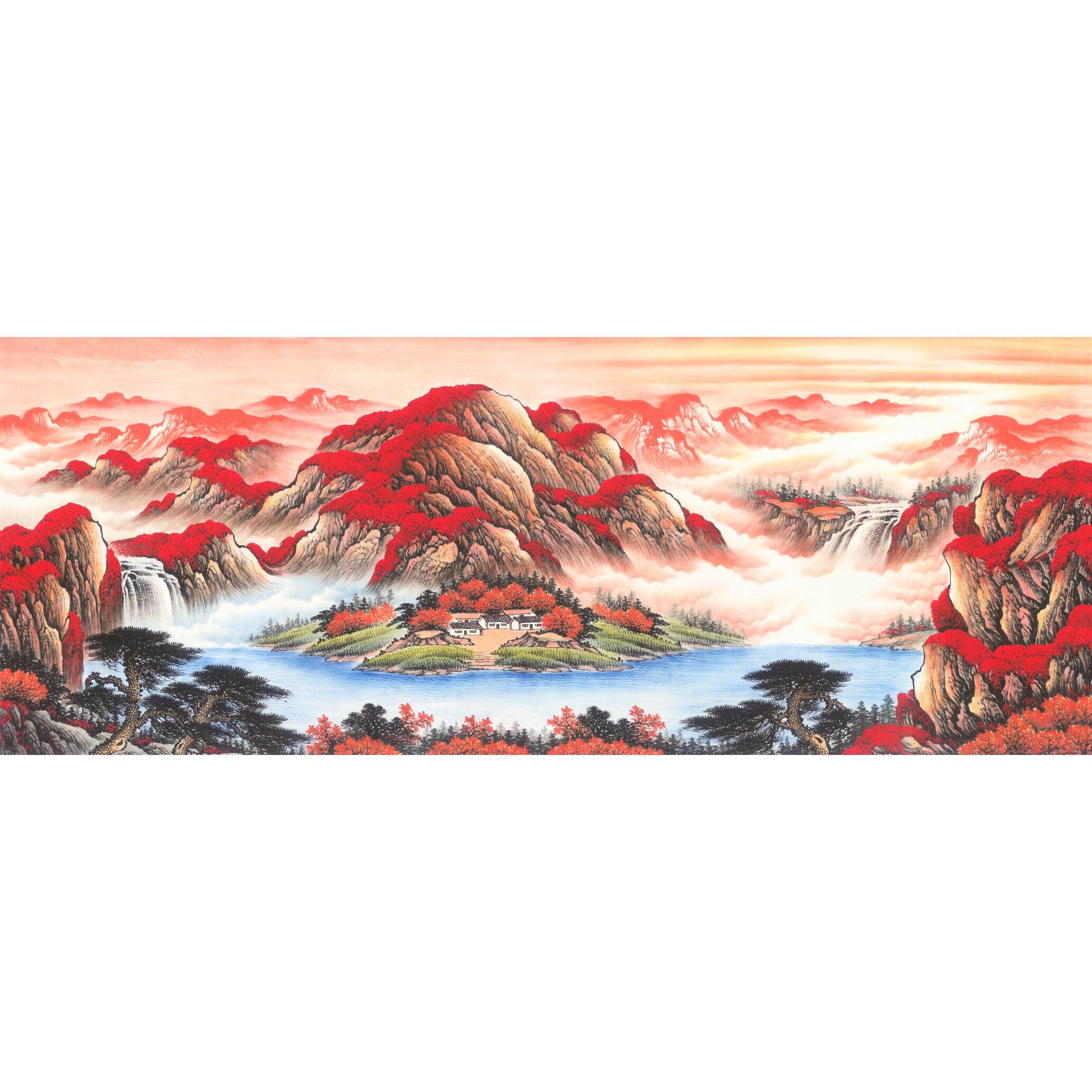 小六尺横幅 国画 精品山水【鸿运当头4】未装裱 印刷品装饰画T