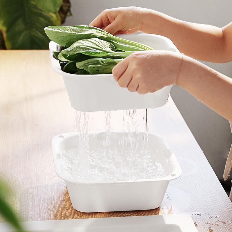 大可叔叔厨房水果沥水篮 双层滤水可叠加菜篮子洗菜盆洗碗机可用