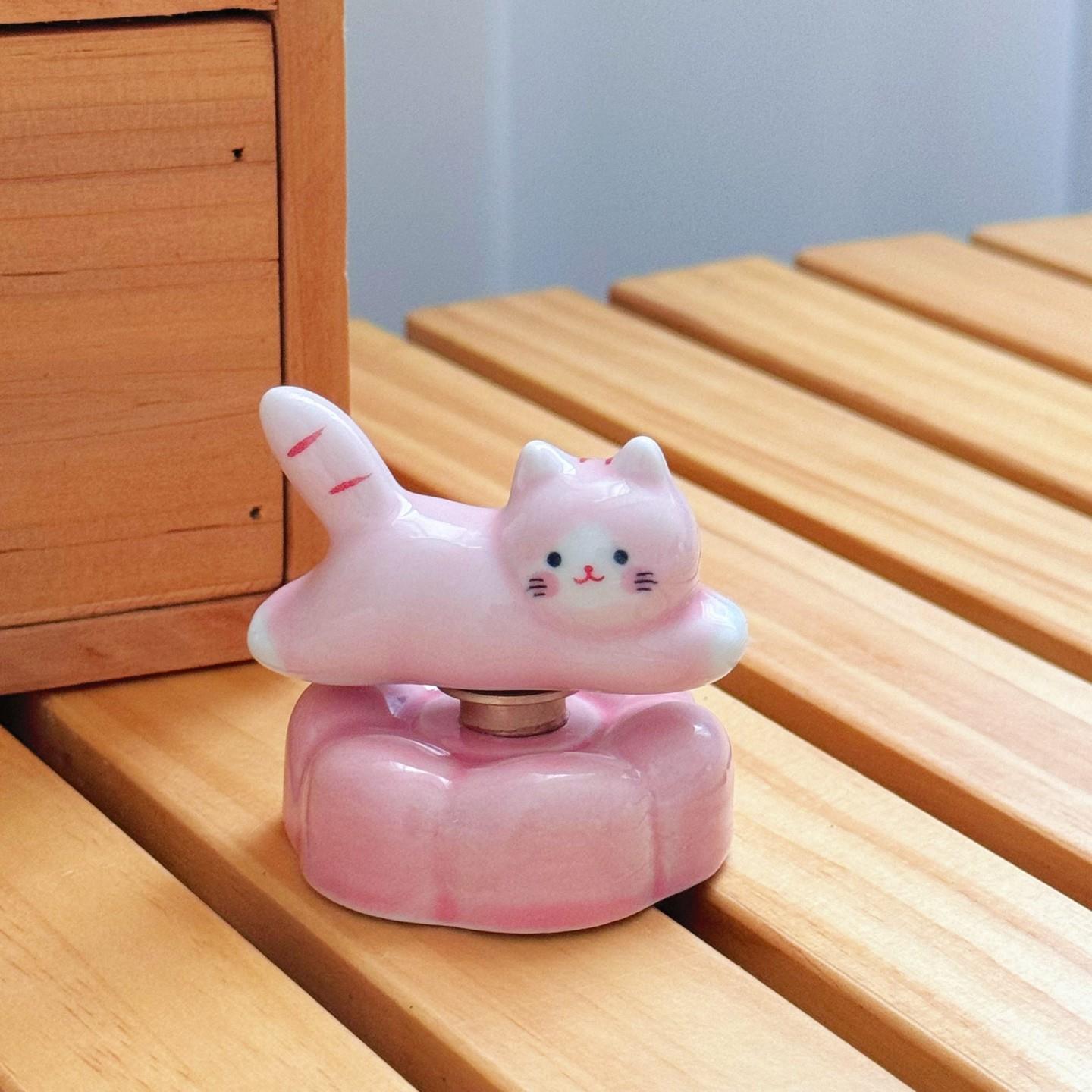 景德镇转转小猫陶瓷摆件可爱陶瓷转转乐桌面小摆件车载摆件礼物