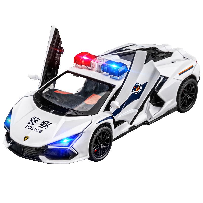 儿童兰博大牛警车玩具合金跑车赛车男孩110警察玩具车小汽车模型