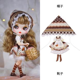 ICY 19关节ob24娃衣 DBS小布娃娃衣服棕色波点田园女仆连衣裙套装
