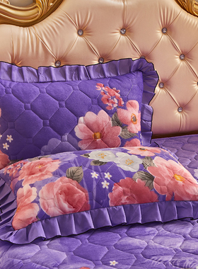 水晶绒加厚夹棉枕套一对装结婚红色法莱绒加棉单人4874cm枕芯套