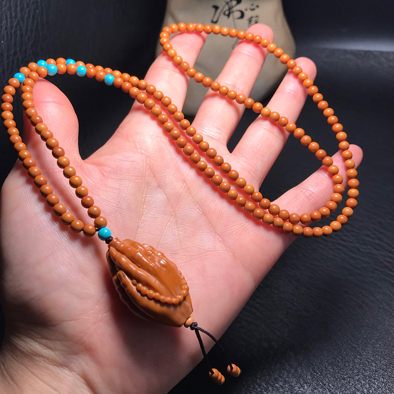 新款橄榄核小圆珠项链高档玉器件蜜蜡吊坠挂绳手工文玩男女毛衣链