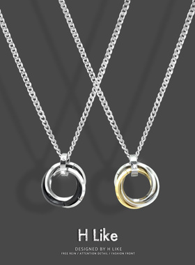 几何圆环项链吊坠饰品钛钢嘻哈情侣男女设计卫衣冷淡风hiphop潮酷