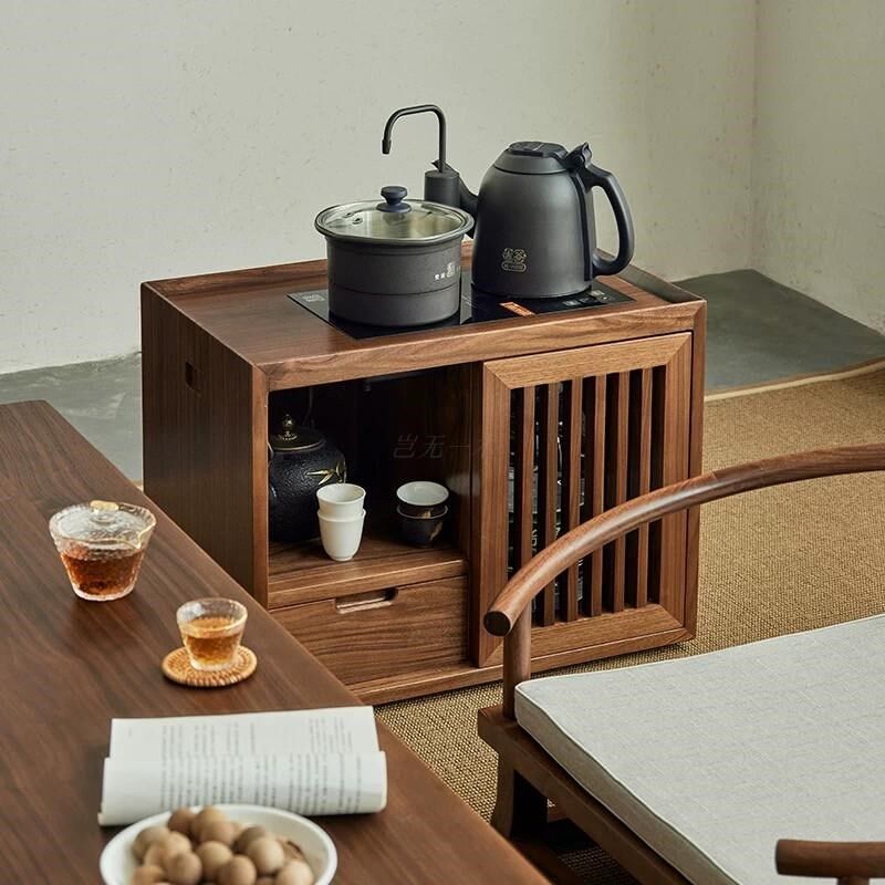 新中式茶水柜日式榻榻米烧水一体柜榆木茶边柜实木简约储物烧水柜