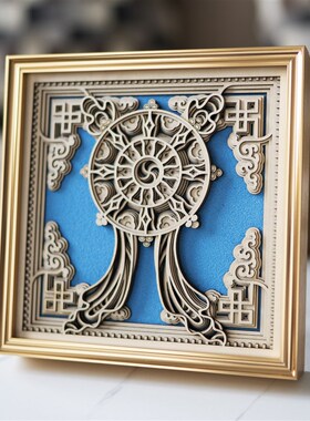 梯木叠雕新中式禅意桌面摆件八吉祥密宗八宝客厅玄关台软装工艺品