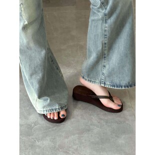 厚底人字拖女外穿夏沙滩鞋厚底增高夹脚拖鞋夹趾拖鞋海边防滑绝美