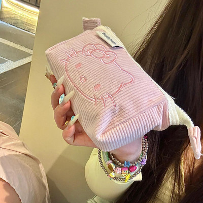 可爱女生笔袋日系灯芯绒大容量文具盒高颜值初中小学生文具收纳袋