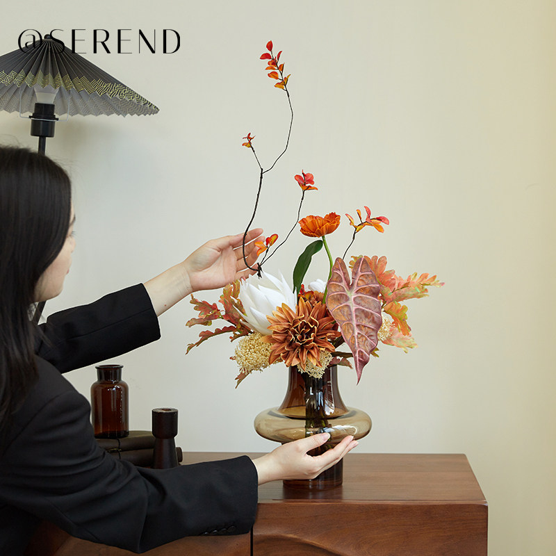 秋隅复古仿真秋叶花束桌面摆件