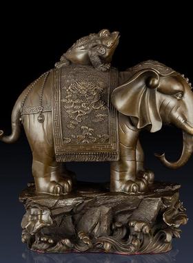 纯黄铜象上蟾工艺品摆件办公室象工艺品家居客厅大象铜制品礼品象