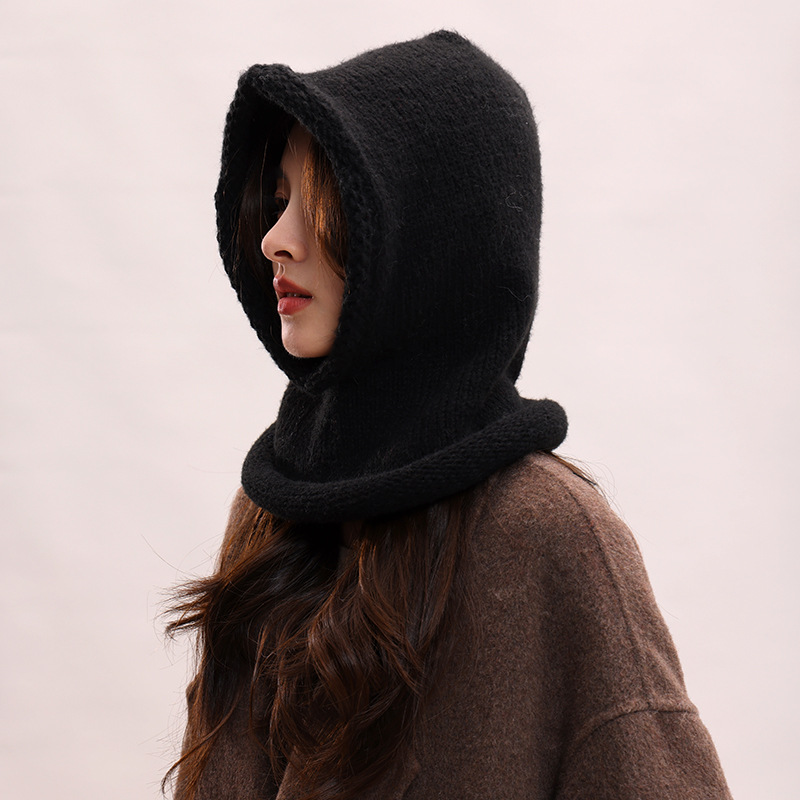 韩国巴拉克拉法帽子女冬季纯色保暖帽子围脖一体护耳情侣男毛线帽