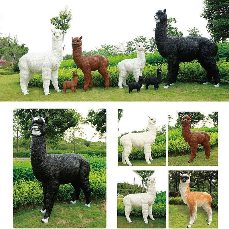 直销户外花园仿真大羊驼玻璃钢雕塑1：1家居草坪场景装饰落地摆件