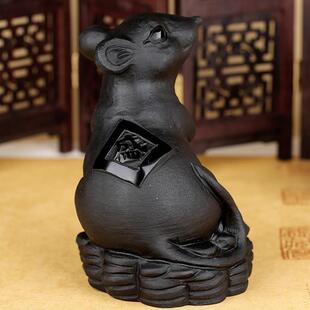 xyt天然黑曜石老鼠摆件生肖吉祥物家居饰品鼠摆件兔年吉祥物黑色