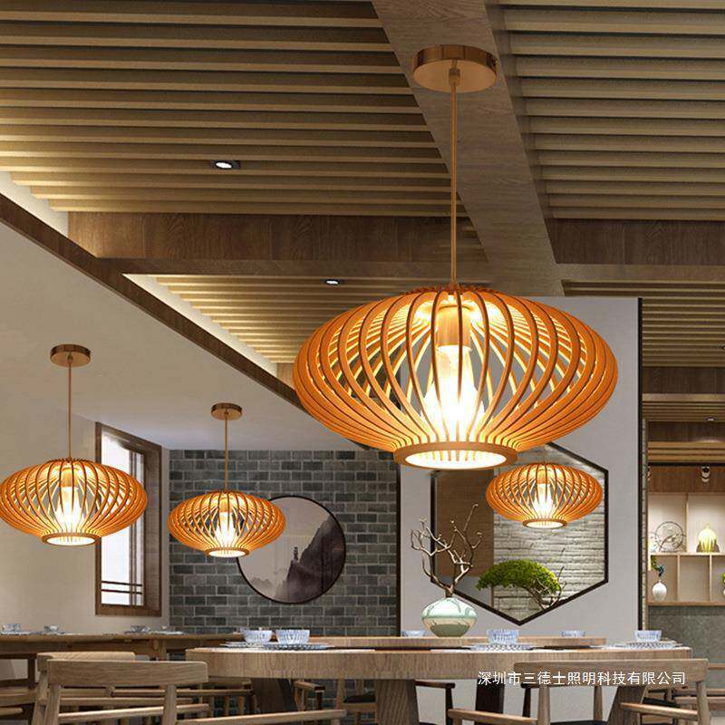 日式吊灯个性创意餐厅吊灯木艺吊灯客厅卧室灯韩式吊灯三德士