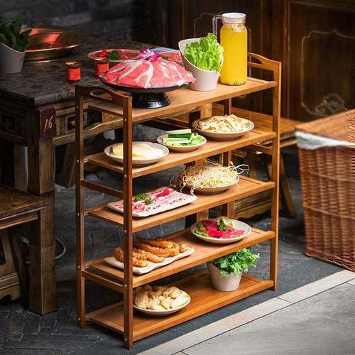 菜多层房锅店专用厨火放菜架品层架饭店商用摆蔬菜盘实木WDF置物