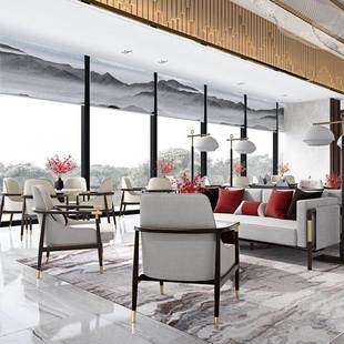 售楼处部洽谈发新中式 一套 接待RWT沙包发一桌邮四椅组合沙现货