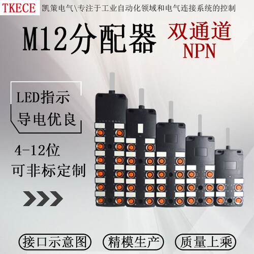 双通道M12工业分线盒 TKECE引线式接线盒中央分配器