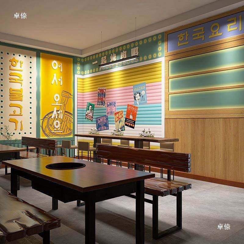 韩国料理店墙纸肉锅火泡菜韩EUH文装饰韩餐厅烤石锅拌饭韩餐店式